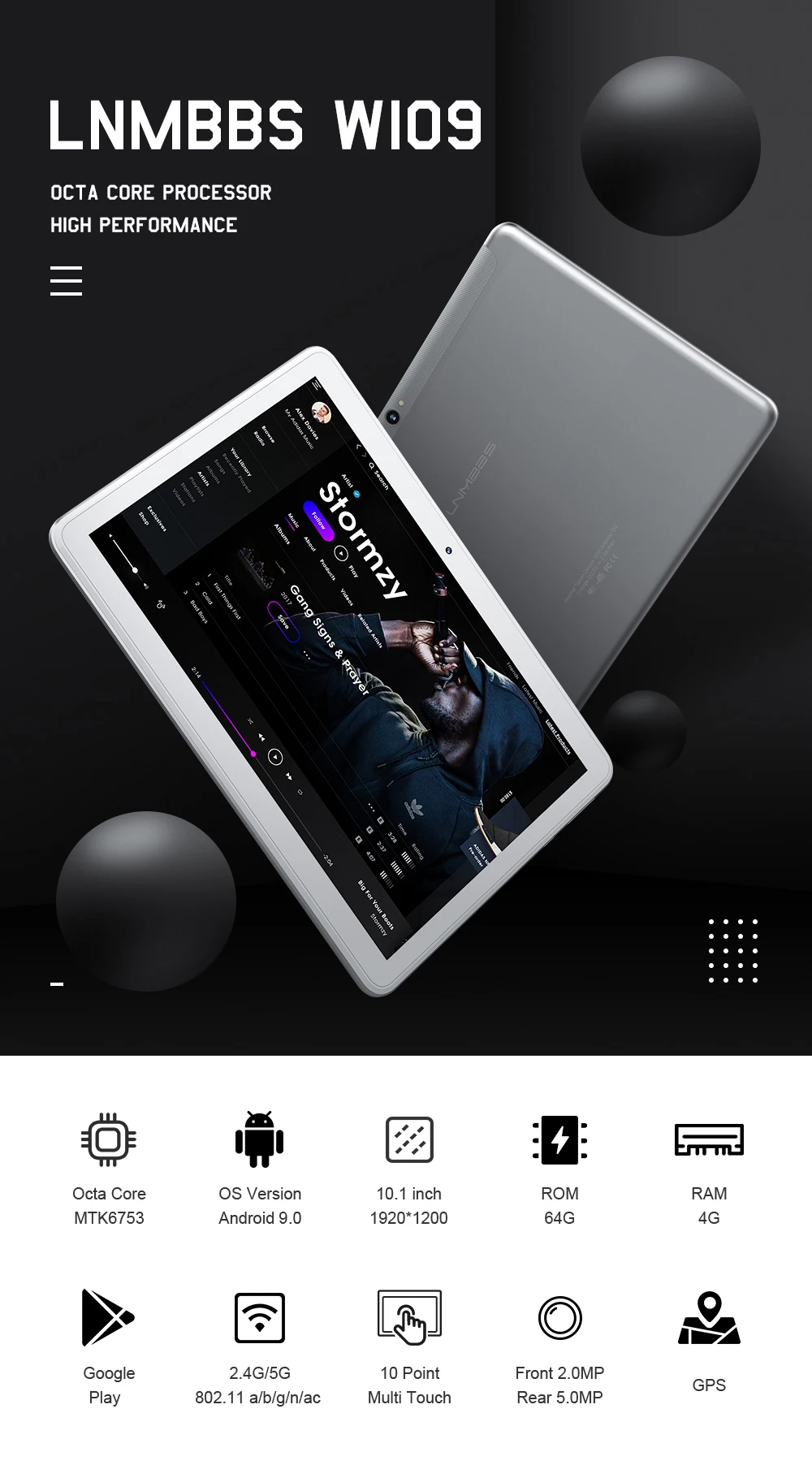 Планшет LNMBBS W109, 10,1 дюймов, 3G/4G, фаблет, планшеты, 4 Гб+ 64 ГБ, 1920*1200, Android 9,0, WiFi, Bluetooth, gps, камеры, sim-карты, планшетный ПК