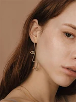 metal asymmetric abstract face earrings personality contracted joker stud earrings women jewelry gift accessories