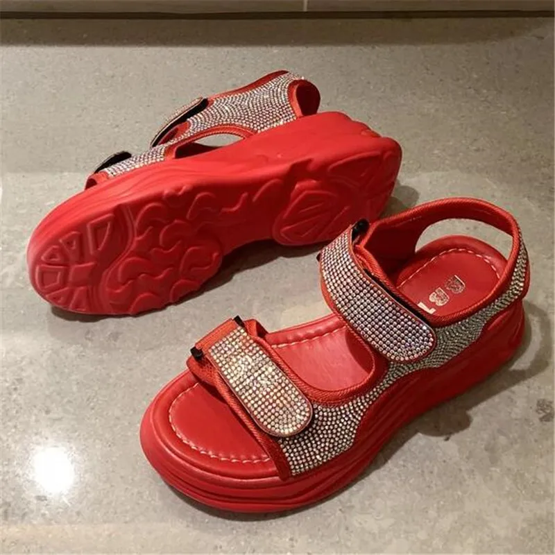

Large size rhinestone womens sandals 2021 summer new women's shoes fashion casual heel slippers women platform sandals slides