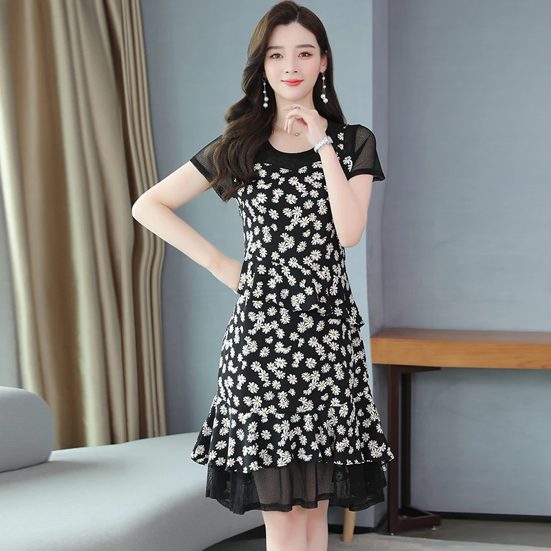 Летняя Новинка женские модные платья с коротким рукавом повседневные для
