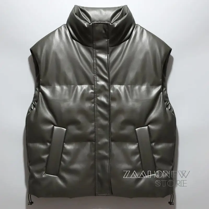 

ZAAHONEW New Autumn Winter Women Fashion Loose Faux Leather Vest Coat Female Casual Pockets Warm Sleeveless Waistcoat Ladies
