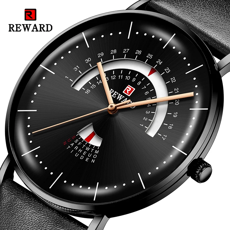 

Reward New Luxury Men Quartz Watch Metal Leather Strap Waterproof Men's Watches Calendar Week Clock Sports Wristwatch