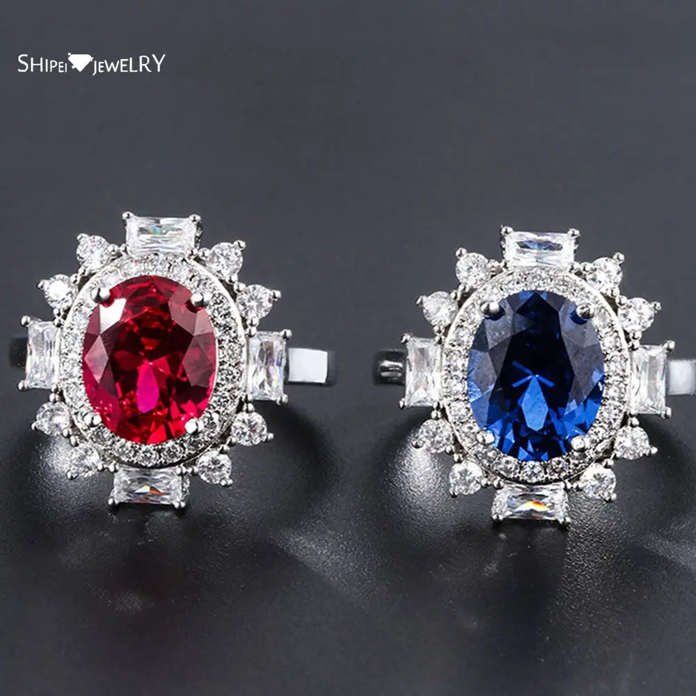 

Shipei Luxury 925 Sterling Silver Ruby Tanzanite Created Moissanite Gemstone Wedding Engagement Fine Jewelry Ring For Women