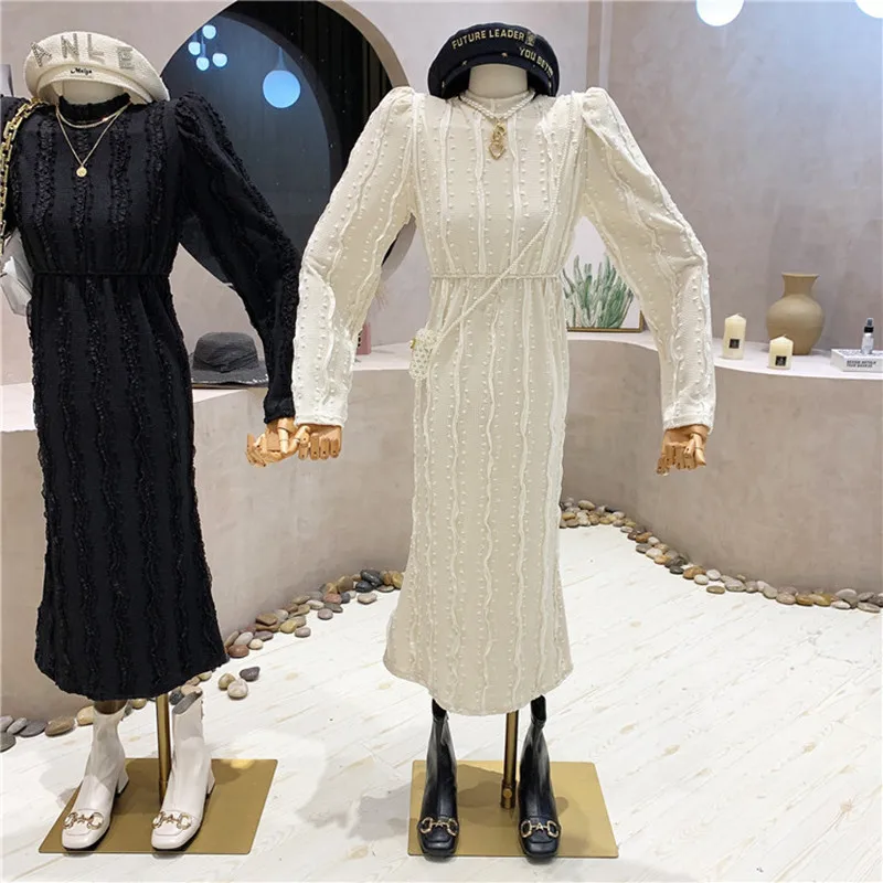 

Новая женская одежда нишевого дизайна осень-зима 2021 универсальное облегающее платье средней длины до колена с высокой талией и длинным рук...