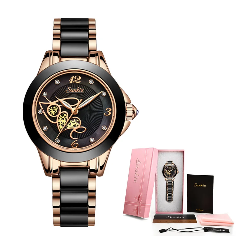 

SUNKTA Ceramic Women Watches Top Brand Luxury Fashion Female Quartz Wrist Watch Ladies Waterproof Clock Girl Relogio Feminino