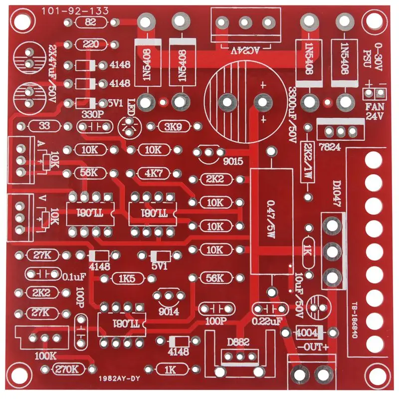 Топ-красный 0-30V 2mA-3A постоянный Регулируемый источник питания DIY Kit PCB |