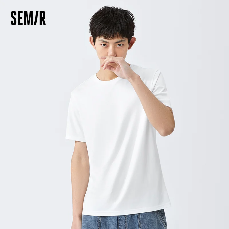 

SEMIR Short Sleeve T-Shirts Men Summer Water Soft Cotton O Neck White Comfortable Trend Slim Bottoming Tee Shirt For Man