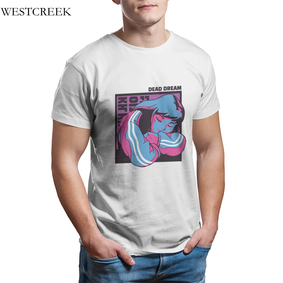 

Wholesale Men's T-Shirt Anime Girl Dead Dream T-Shirt Print Black Funny Custom T-Shirt 33853