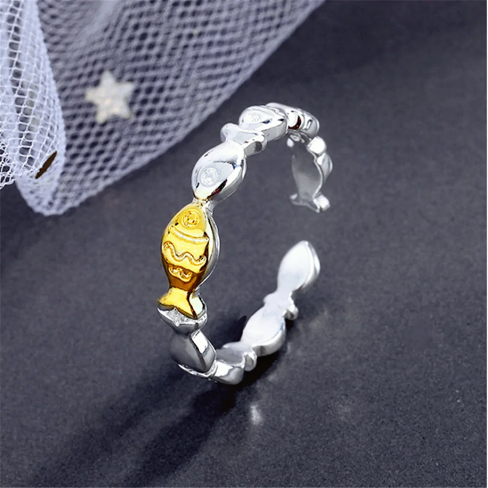 

Simple Small Fish School Ring Female Student Small Fresh Forest Sweet Goldfish Opening Women's Ring Jewelry Wholesale