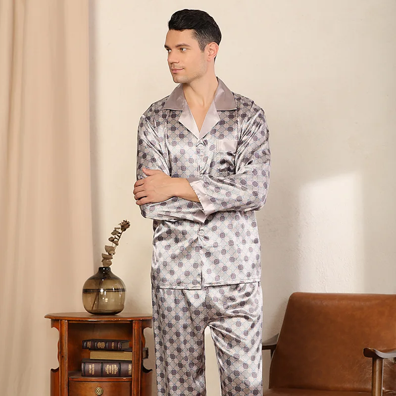 Pajama Set man Imitation Silk Pajamas For Men's Pyjama Soft Cozy Home Wear clothes Pyjamas Men Sleepwear Set Pijama Sleep Tops