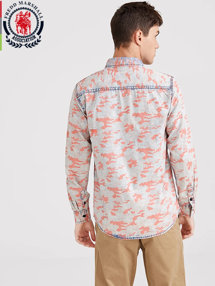 Fredd Marshall новинка 2019 модная мужская рубашка с принтом длинный рукав повторяющийся