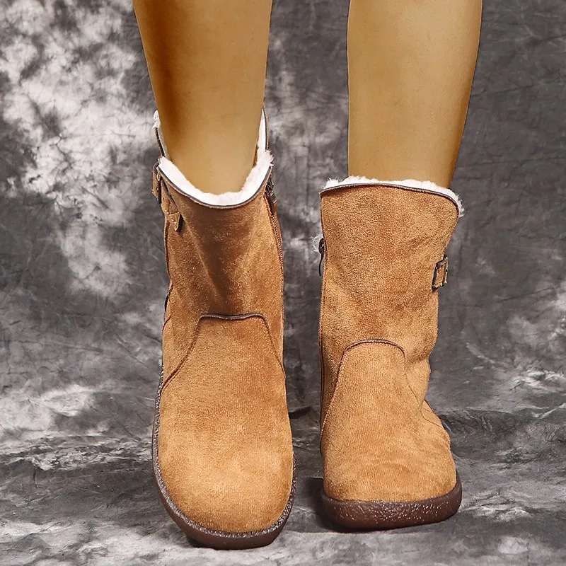 

Snow Boots Women's Autumn And Winter 2020 New Cashmere Low Heel Cotton Boots Korean Zipper Tube Leisure Tide Snow Boots Women.