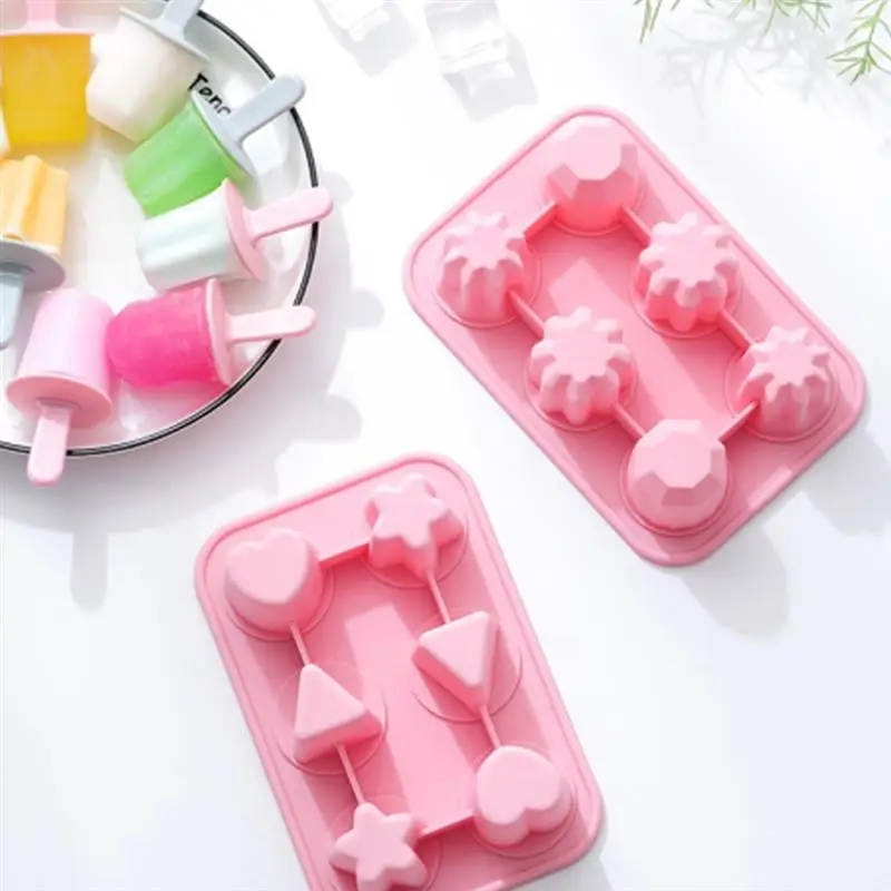 

Happy Summer 6-Cavity Silicone Ice Cream Maker with Popsicle Sticks Reusable Ice Lolly Mold for Home Party Bar Supplies