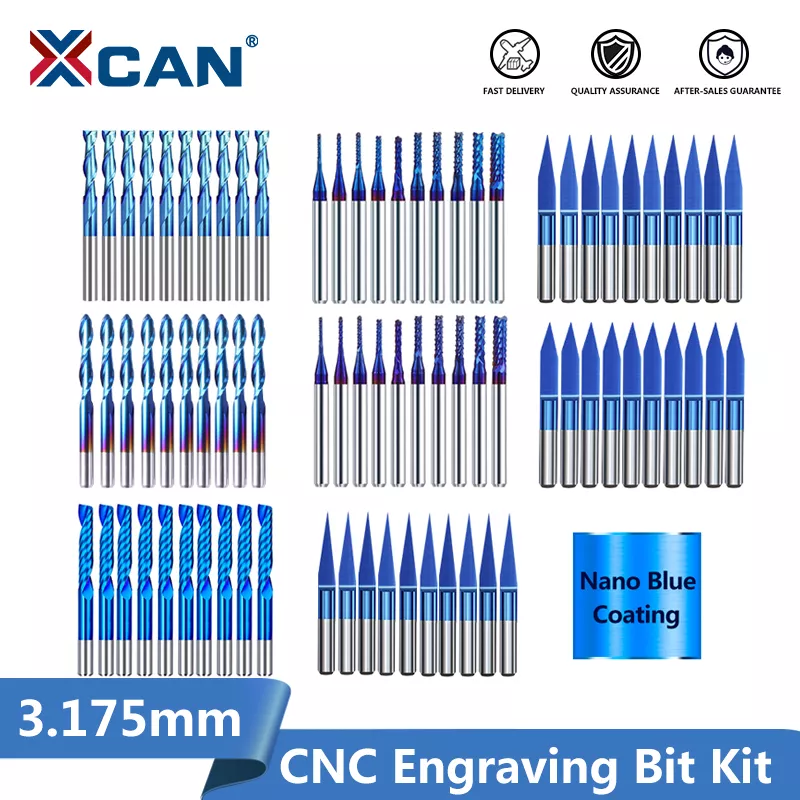 XCAN End Mill Milling Cutter 3.175mm Shank CNC Router Bit Nano Blue Coated Carbide Engraving Bit CNC Milling Tools