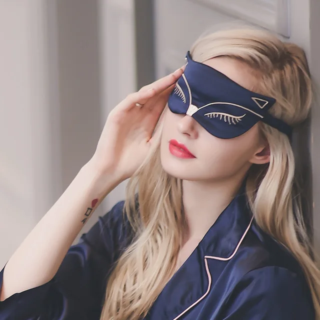 Duplex Silk breathable shading sleep aids sleep eye mask cute cartoon little fox female silk embroidery goggles