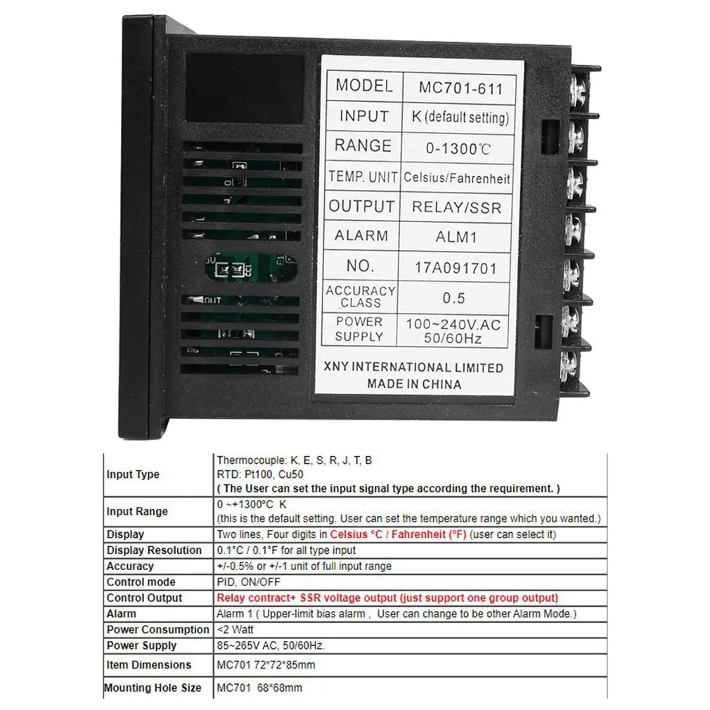 

Universal Temperature Controller Input PT100 K Thermocouple Digital PID SSR Relay Output Heat With Alarm Fahrenheit Short Shell