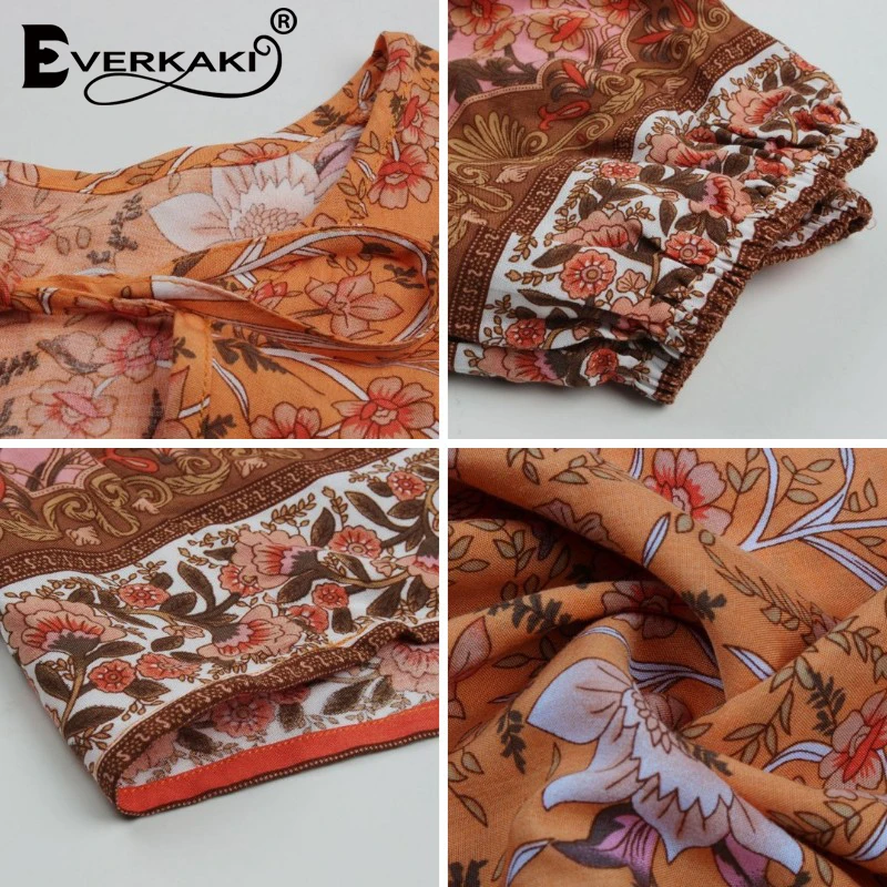 

Everkaki Boho Print Long Dress Women Vestidos Summer with Belt Beach Ladies Ethnic Sundress Ropa Mujer Female 2021 Spring New