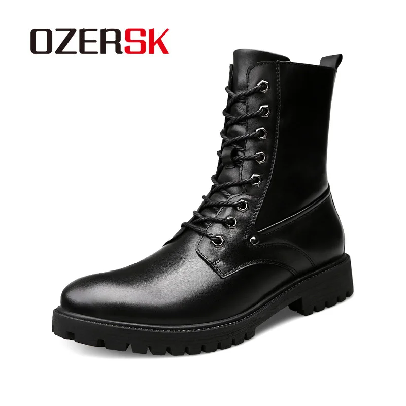 OZERSK/демисезонные мужские высокие ботинки винтажные черные на шнуровке военные