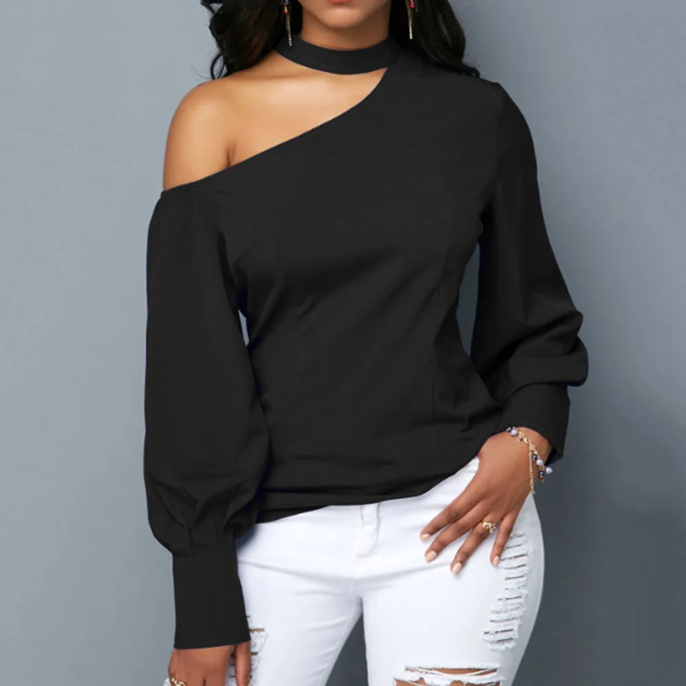 Сексуальная блуза на бретельках с перекошенным воротником женские рубашки