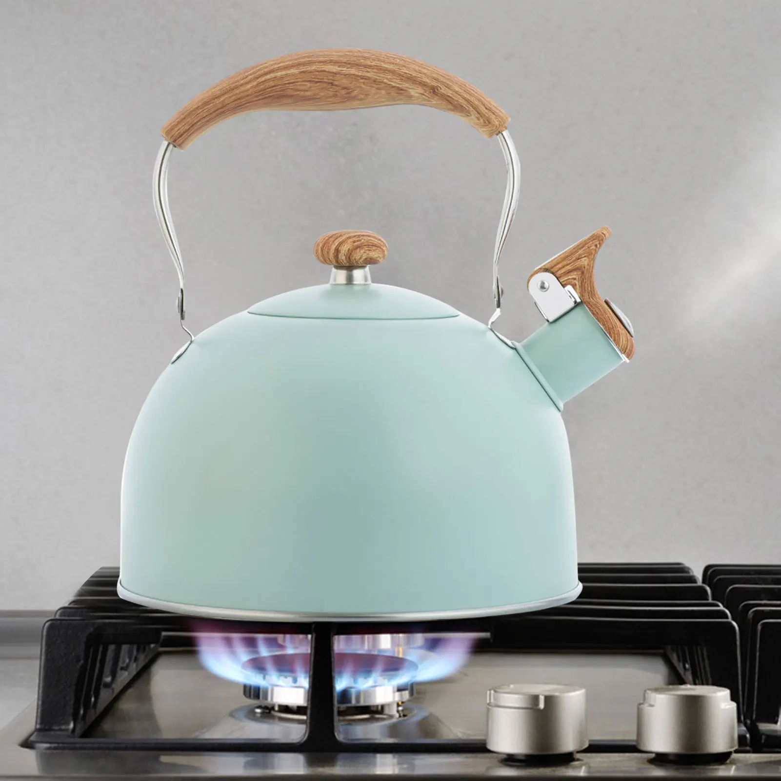 

2.5L Stainless Steel Whistling Kettle Tea Pot Anti-scalding Wood Handle Food Grade Tea Kettle Universal Gas Induction Cooker