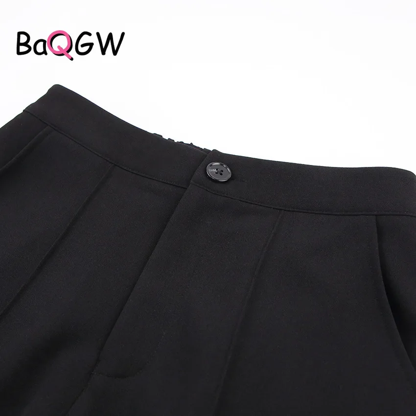 

BaQGW Vintage Black Office Lady 2ps Set Women Casual High Waist Wide Leg Pants Pleated Classic Trousers Ladies Matching Sets