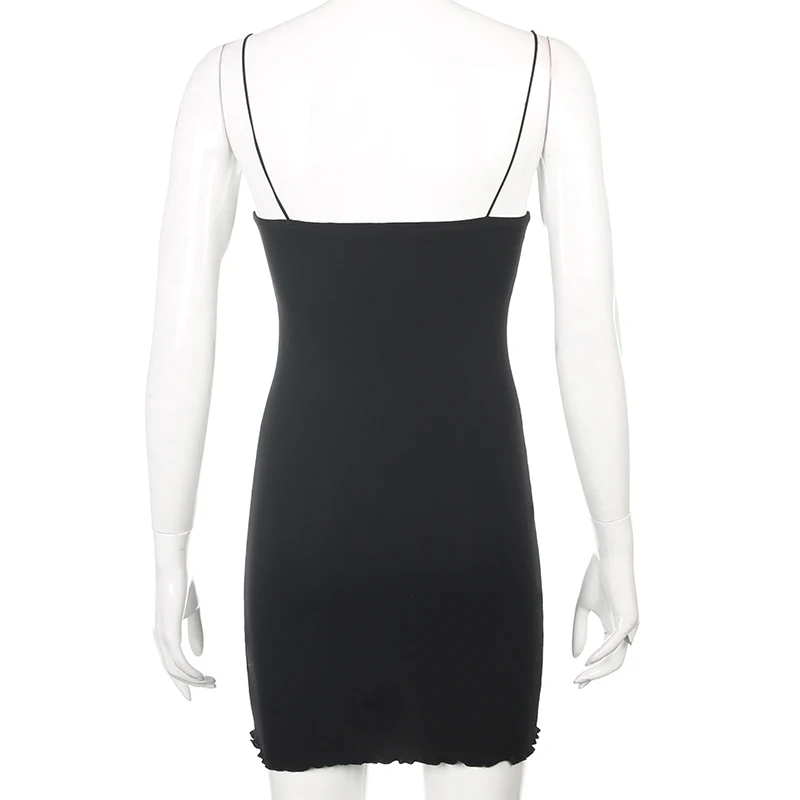 

Casual High Waist Party Strap Dress Gothic Short Black Dress Cut Out Spaghetti Women Dress Cotton Sexy Summer Mini Dress Bodycon