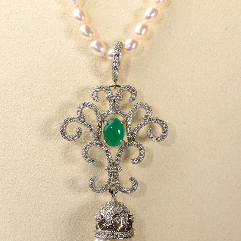 

Vintage style White Genuine Cultured Pearl Pendant Women's Sweater Necklace