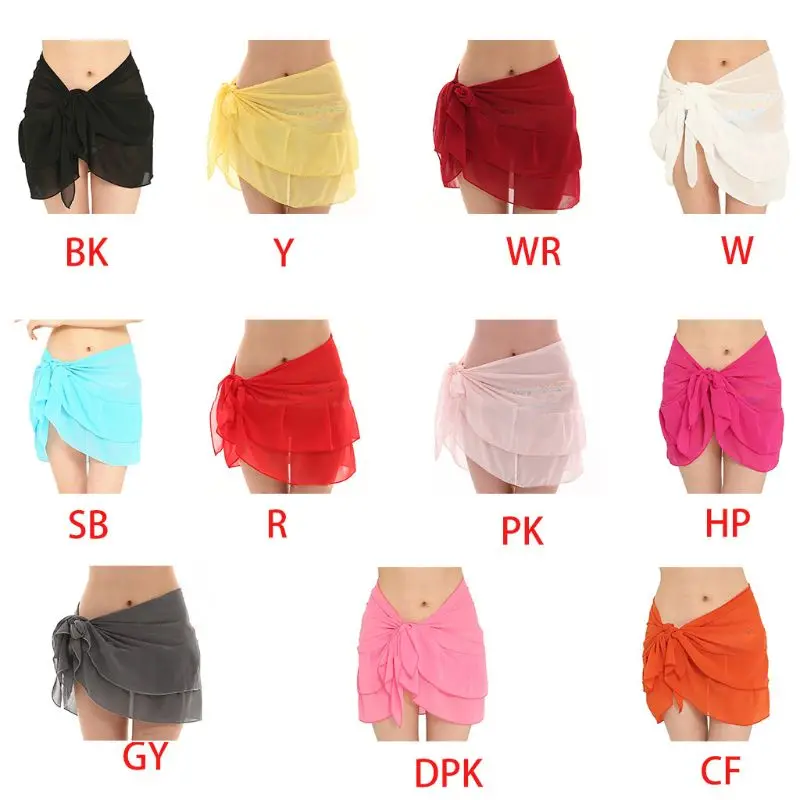 Женский пляжный короткий саронг двухслойная шифоновая накидка на бикини с