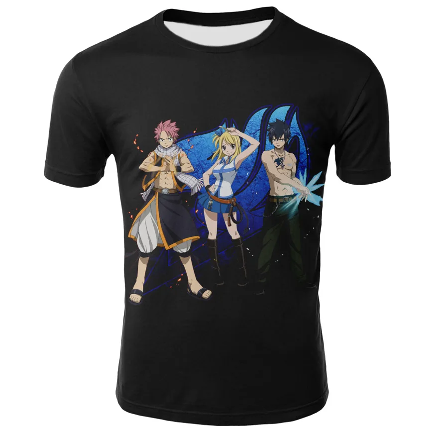 Аниме Fairy Tail Etherious • Natsu Dragneel Люси хартфилия Футболка мужская Круглый воротник