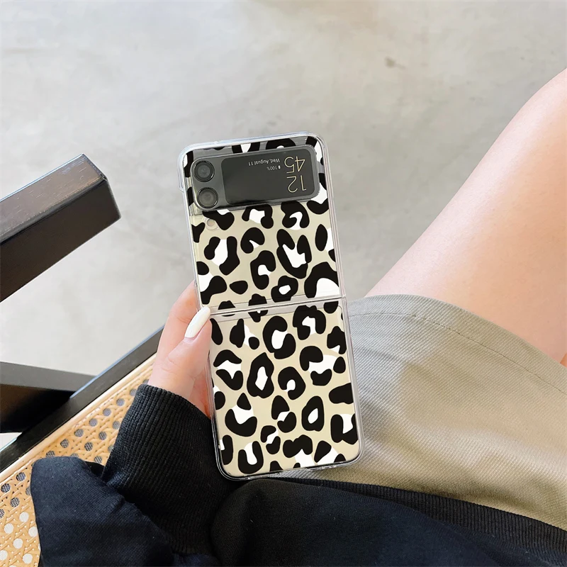 Милый черный леопардовый розовый прозрачный чехол для телефона Samsung Galaxy Z Flip 3 4