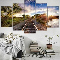 5 pieces wall art canvas painting train tracks sunlight landscape poster modular pictures home decoration modern living room