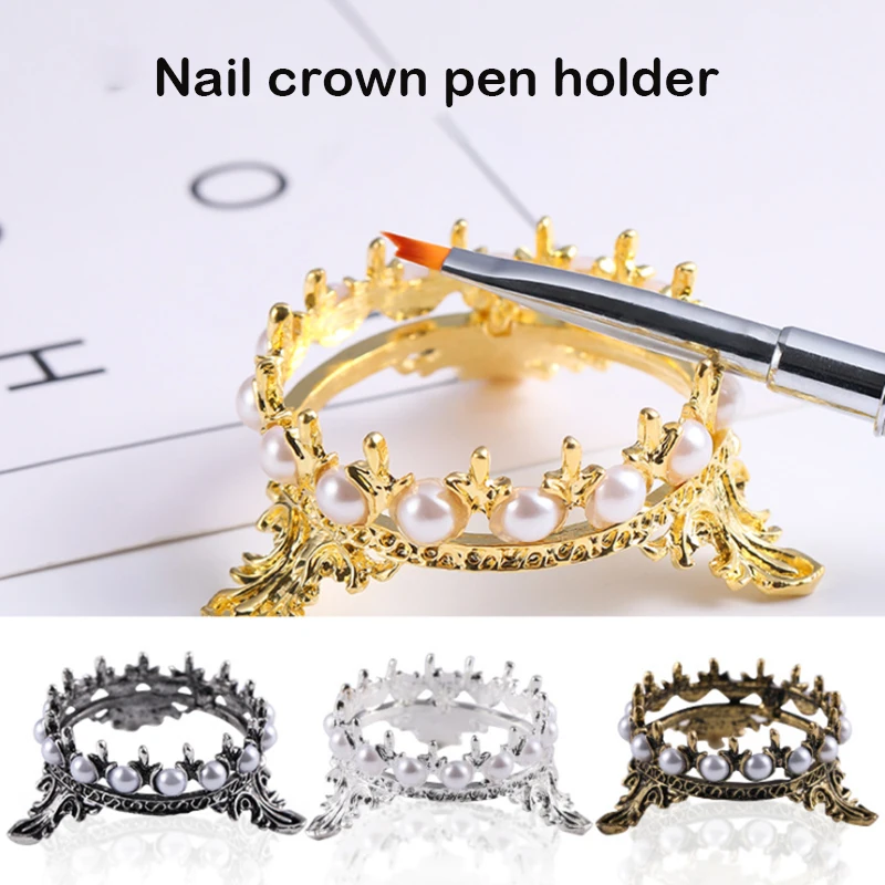 

Luxury metal pearl crown storage rack holder salon brush holder engraving carrier storage brush holder decoration accessories
