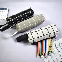 large capacity pencil case black and white plaid canvas pencil case student portable pencil case stationery bag stationery box