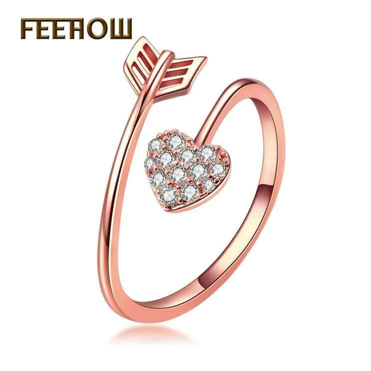 FEEHOW романтический циркон Купидон сердечко регулируемое кольцо для женщин