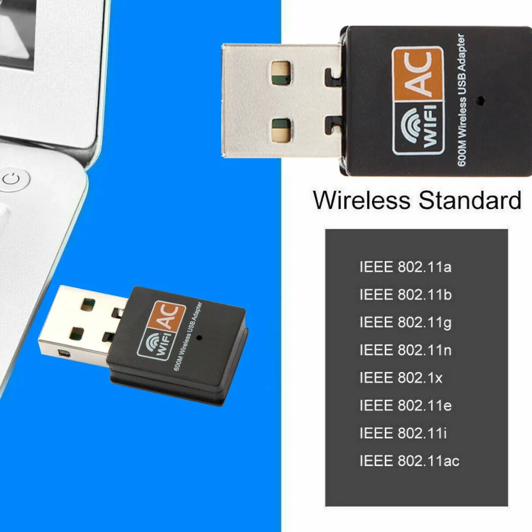 

Universal 600Mbps External USB Wireless Ethernet WiFi Adapter 2.4GHz/5GHz Dual Band Adapter Suitable for Desktop Laptop PC