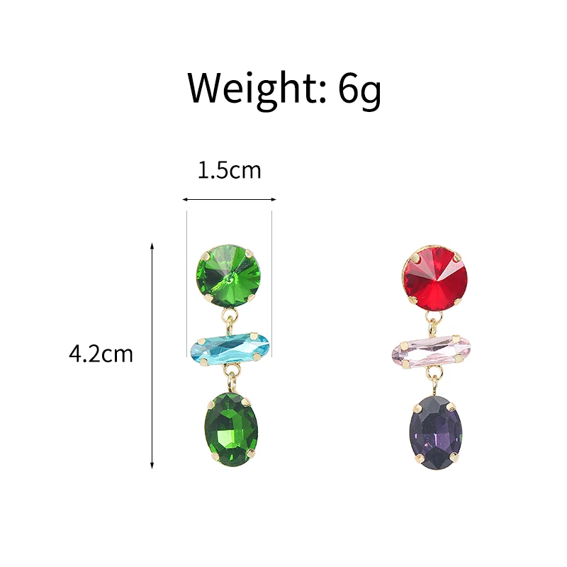 

AE-CANFLY 2020 New Fashion Colorful Square Crystal Drop Earrings for Women Elegant Asymmetric Girls Pendientes Jewelry