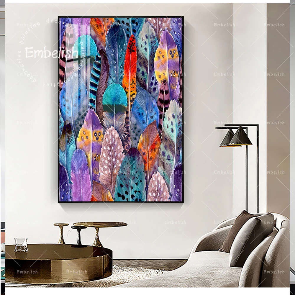 

Bright Beautiful Feather Fashion Wall Art Posters For Living Room HD Print Canvas Oil Paintings Home Decor Pictures Artworks