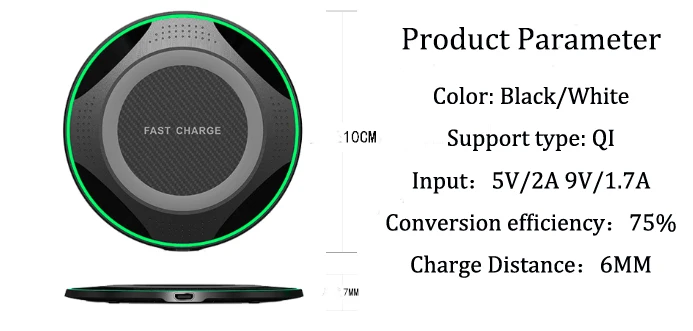 10 Вт Qi Беспроводное зарядное устройство Быстрая зарядка Pad ультра тонкая