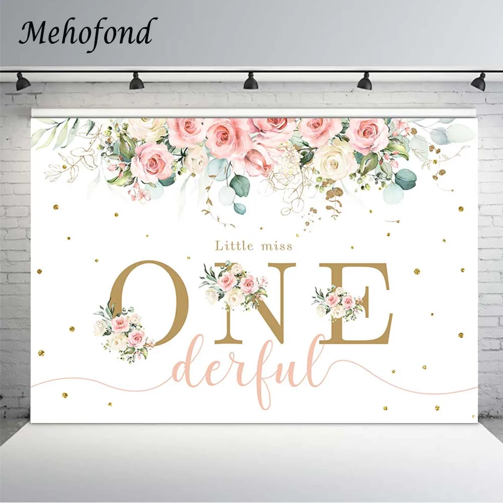 Mehofond первый день рождения фон для фотографии девочки Onederful цветок золотой точка