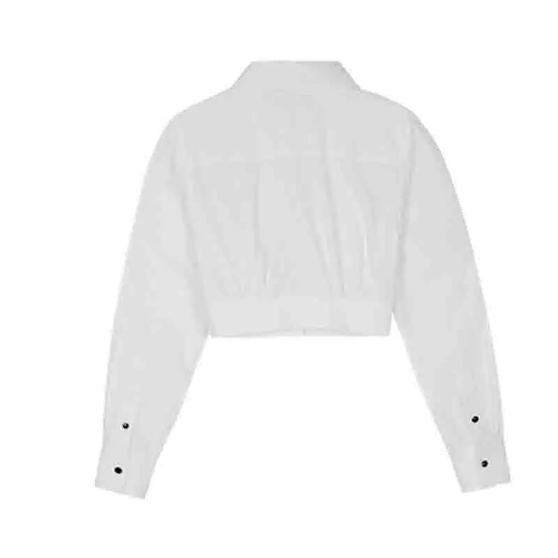 

VGH Elegant Patchwork Hit Color Tunic Shirt For Women Bowknot Collar Long Sleeve Short Blouse Female 2021 Spring Fashion New