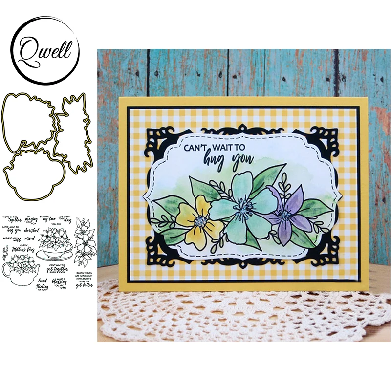 Металлические штампы QWELL с прозрачными цветами не терпится обнять вас шаблон для