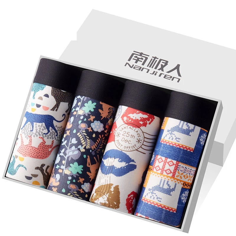 4PCS/lot Underwear Man Men Solid Modal Fiber Breathable Comfortable Boxers Shorts Black Underpants Male Panties Gay