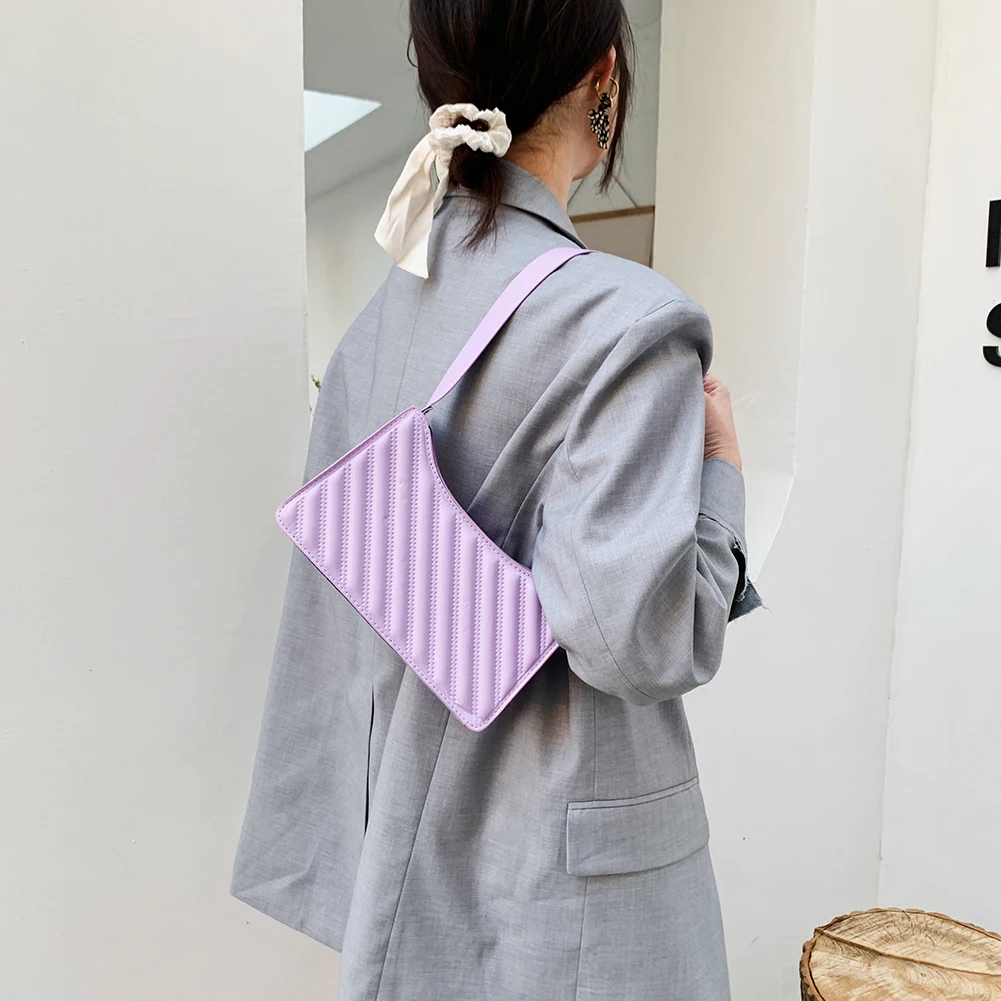 

New Women's Bag Solid Color PU Leather Lattice Pattern Shoulder Design Female Bag Casual Ladies Small Hobos Purse and Handbags