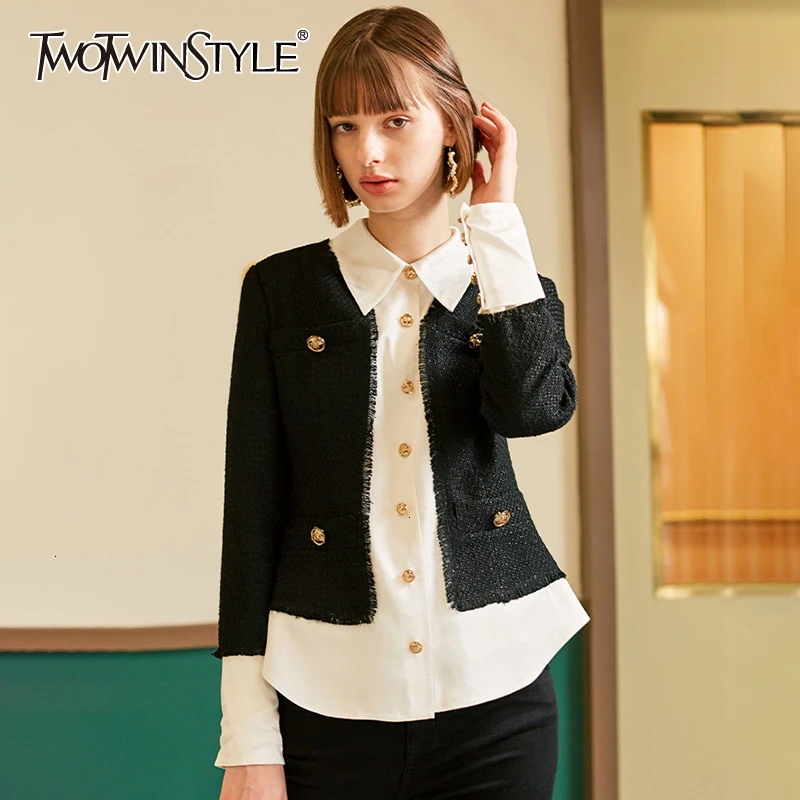 TWOTWINSYLE Лоскутные популярные цветные женские куртки с воротником лацканами и
