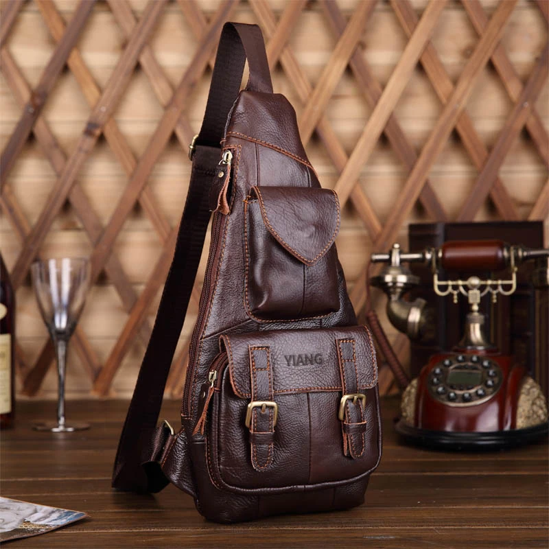 Брендовая винтажная кожаная нагрудная сумка для мужчин мессенджер через плечо