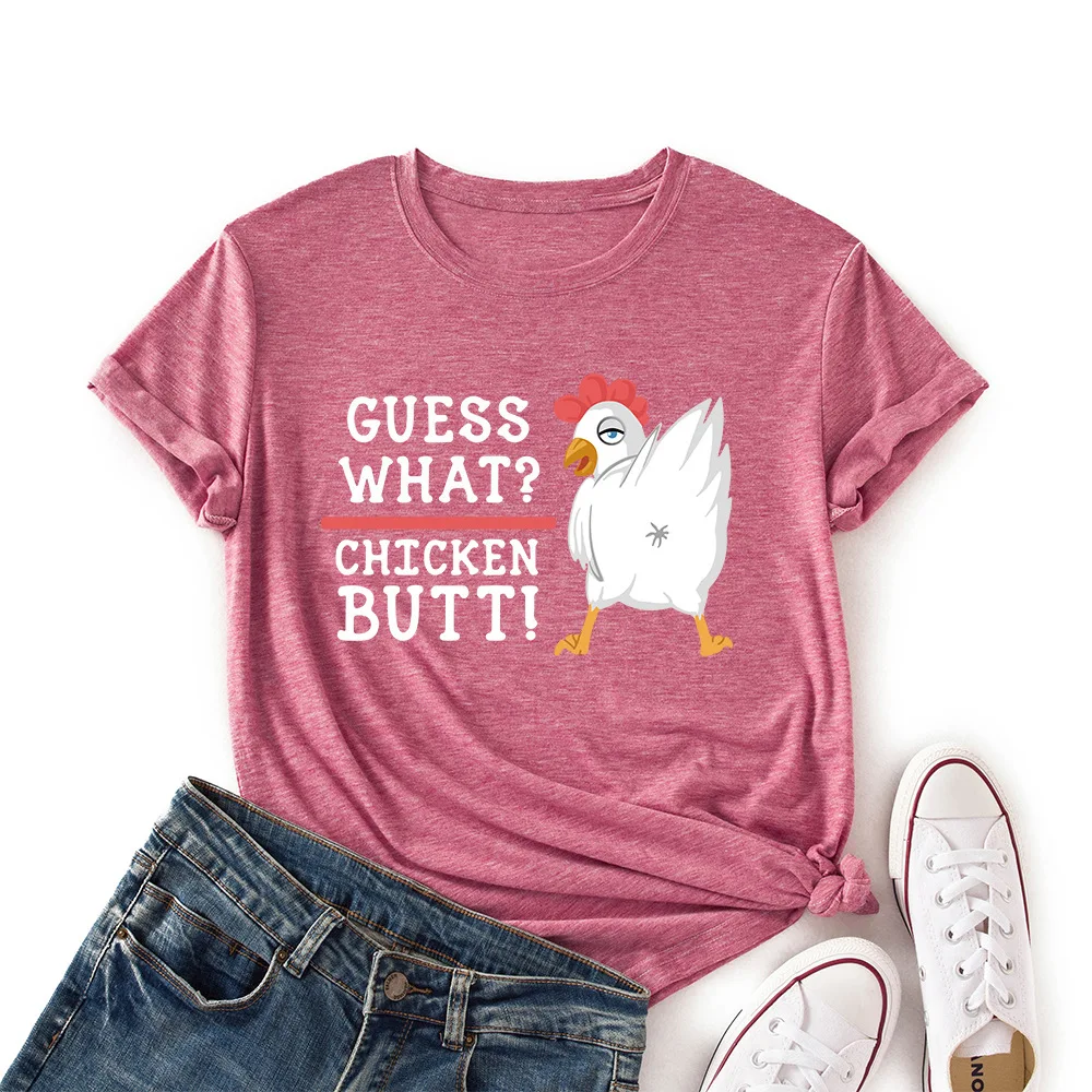 

Women T Shirt Cotton Summer Cute Cartoon Chicken Print Short Sleeve O-Neck Casual TShirts Tops Basic Tees