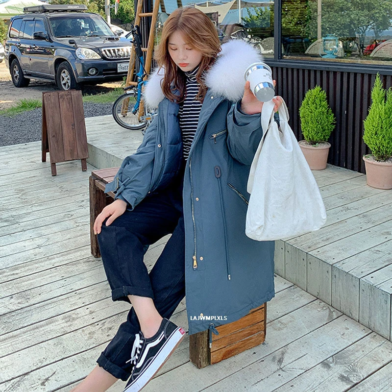 Зимняя парка с меховым воротником Повседневная Свободная уличная одежда пальто