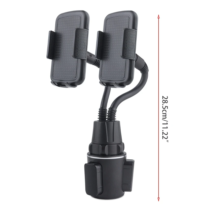 Dual Car Phone+Tablet Mount Flexible Gooseneck Car Cup Mobile Phone Holder Stand Cradle for 4-13" Cell Phones Tablets