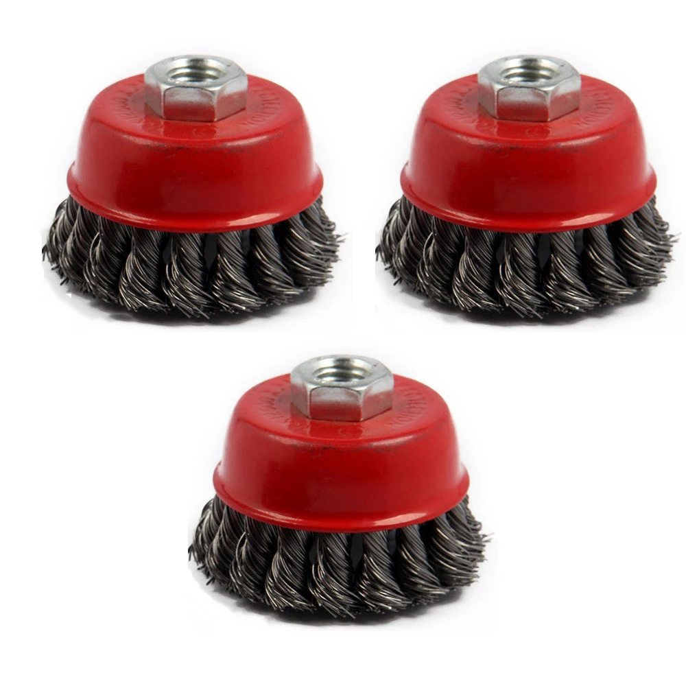 

3Pcs Rotary Strong Metals Twist Knot Wire Wheel Cup Brush Set Strong Paint Remove M14 100mm Angle Grinder Abrasive Tools