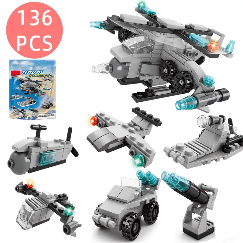 

Pickwoo D26 6IN1 City Fire Police Army Engineering Street View Building Blocks Tank Helicopter Truck Car Bricks Children Toys